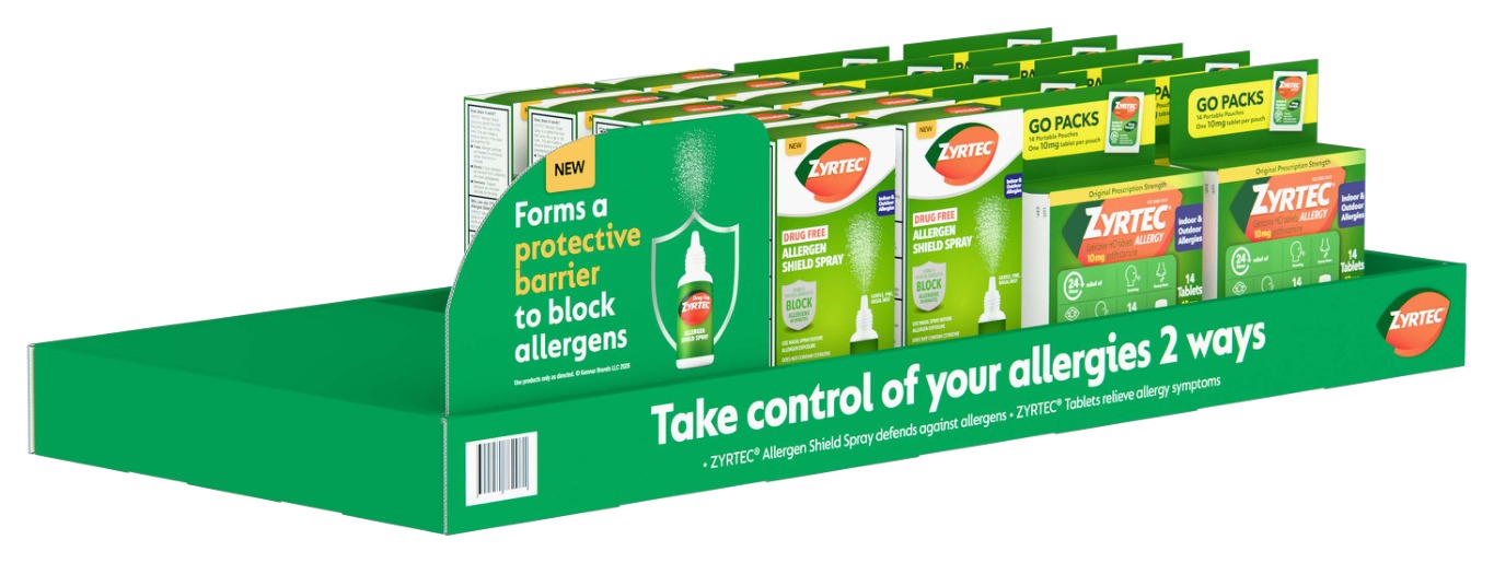 Zyrtec Allergen Shield: retail display mockup
